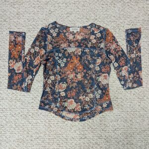 Listicle Womens Sz M Mesh Floral Long Sleeve Top